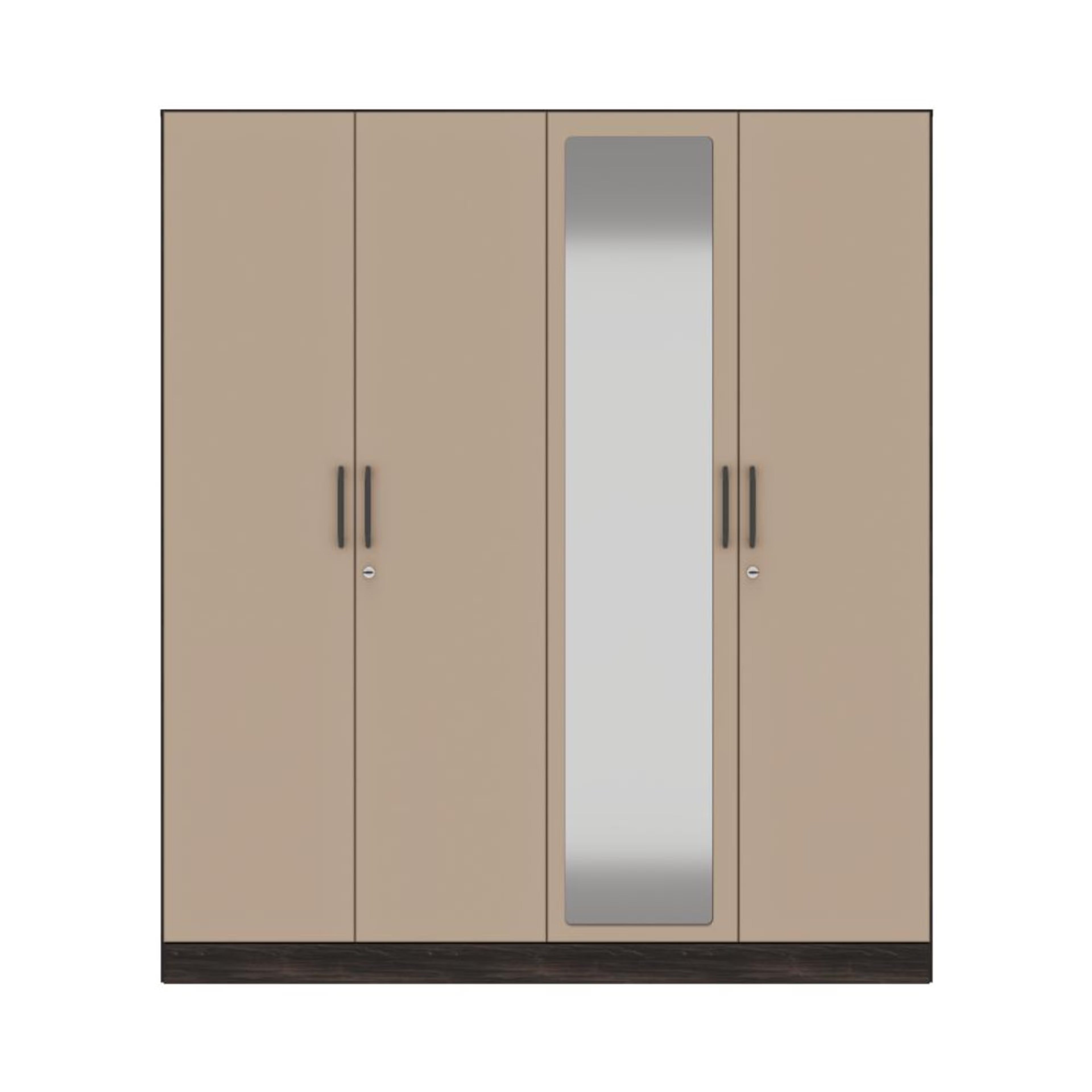 Cashmere Plus 4 Door Wardrobe with 4 Shelves, 2 Drawers, Mirror & 2 Hanging Areas (Wyoming Maple & Frappe)
