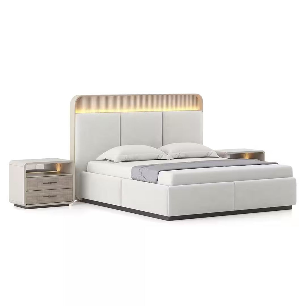 Valeria Engineered Wood Queen Size Bed with Hydraulic Storage Bed in Beige Finish