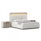 Valeria Engineered Wood Queen Size Bed with Hydraulic Storage Bed in Beige Finish
