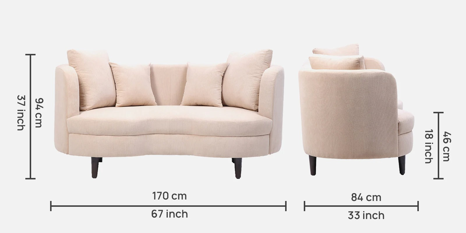 Cresta Corduroy Velvet Fabric 2 Seater Sofa in Beige Color