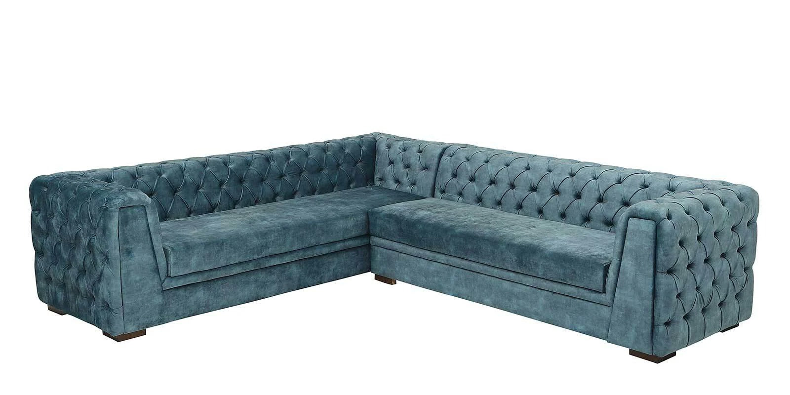 Cypress Velvet Corner Sofa in Textured Light Teal Colour in L Shape
