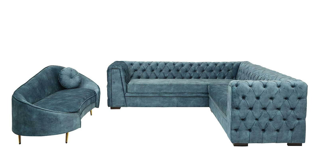 Cypress Velvet Corner Sofa in Textured Light Teal Colour in L Shape