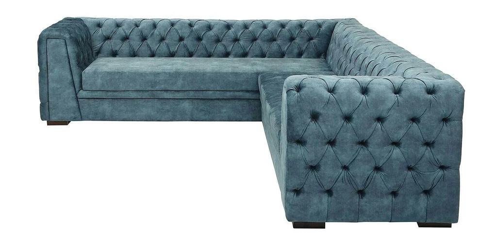 Cypress Velvet Corner Sofa in Textured Light Teal Colour in L Shape