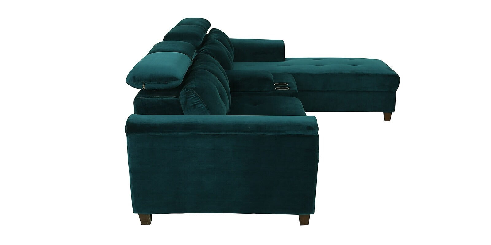 Impero Velvet LHS Sectional Sofa (3+ Lounger) in Teal Blue Colour