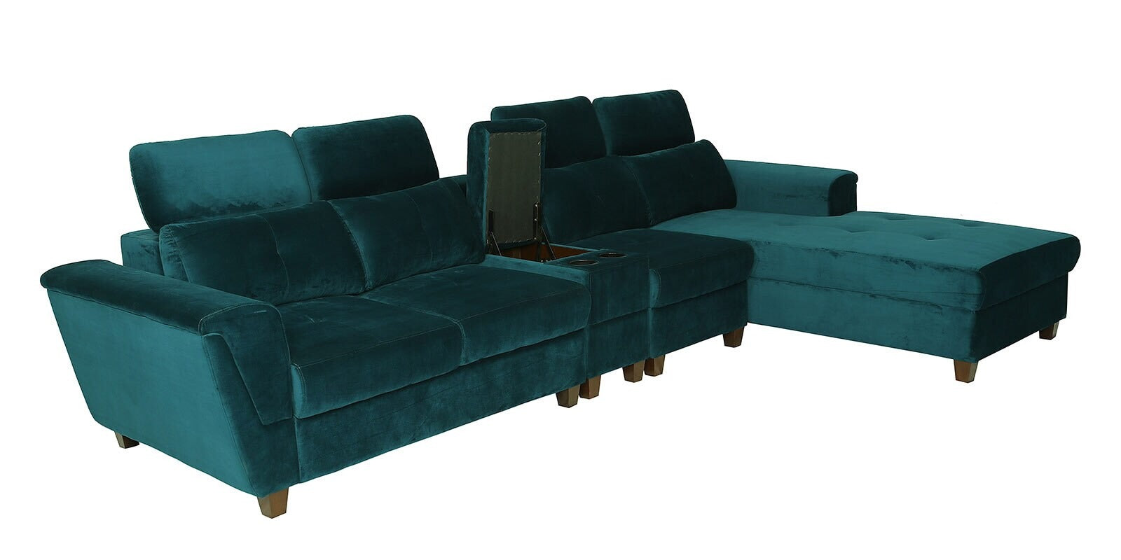 Impero Velvet LHS Sectional Sofa (3+ Lounger) in Teal Blue Colour