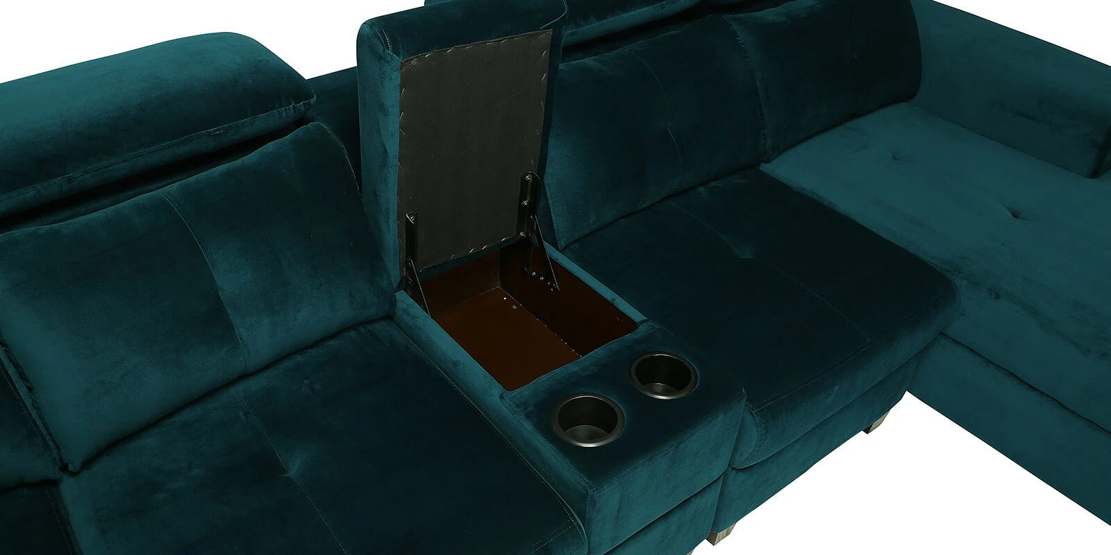 Impero Velvet LHS Sectional Sofa (3+ Lounger) in Teal Blue Colour