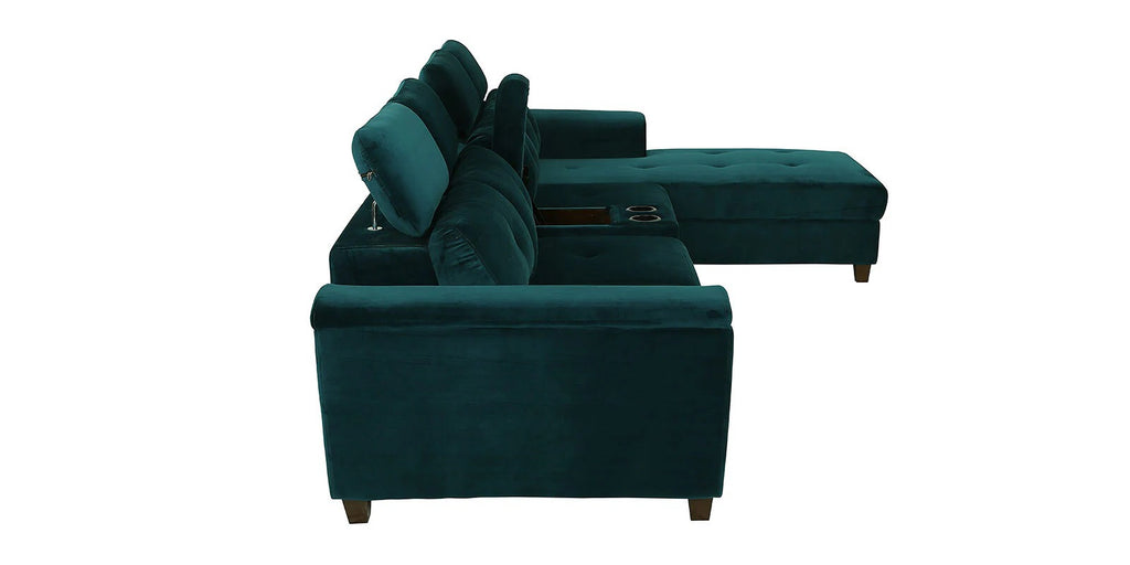 Impero Velvet LHS Sectional Sofa (3+ Lounger) in Teal Blue Colour