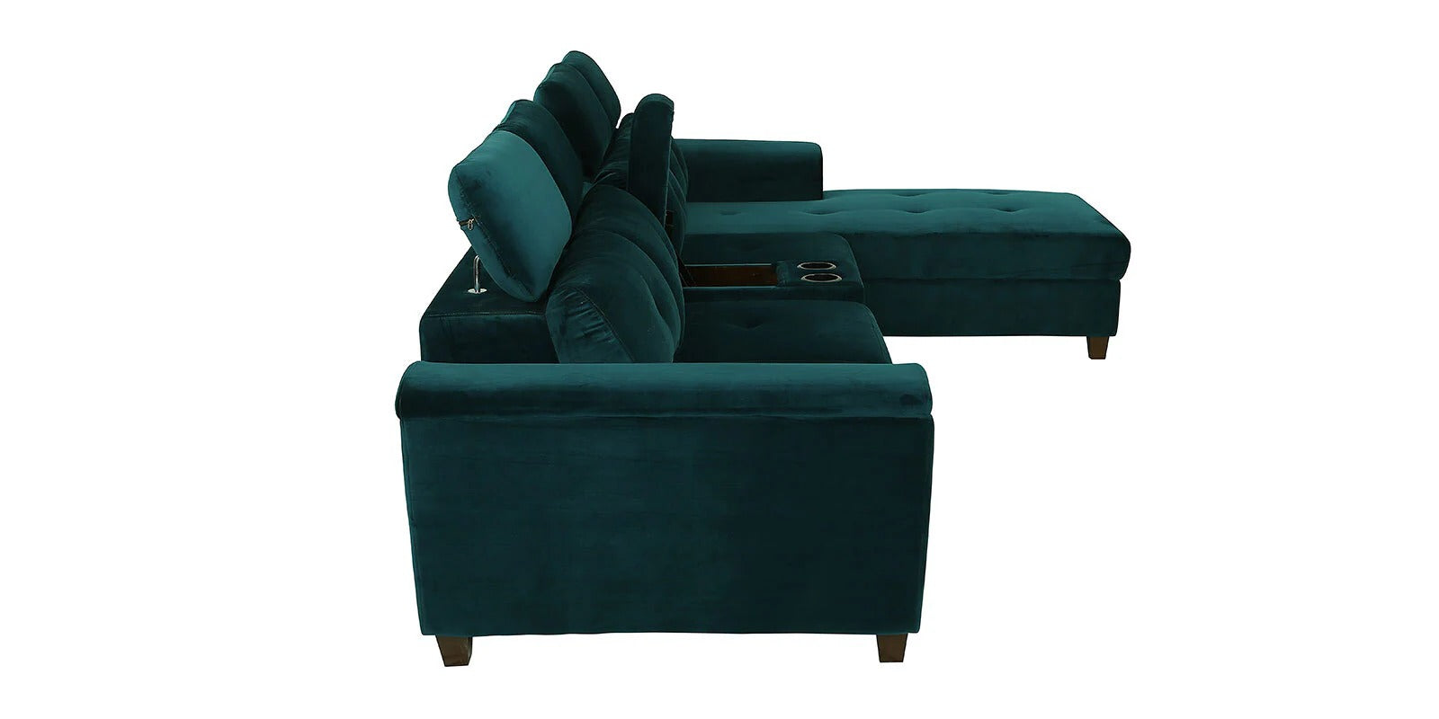Impero Velvet LHS Sectional Sofa (3+ Lounger) in Teal Blue Colour