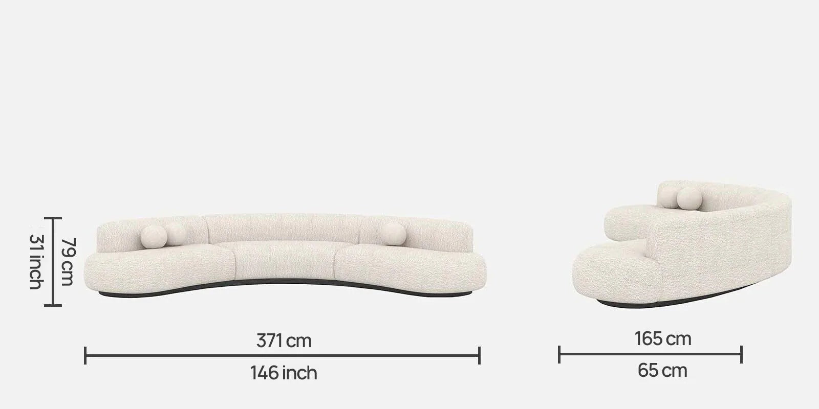 Oakridge Boucle Fabric C Shape Corner Sofa in Off-White Color