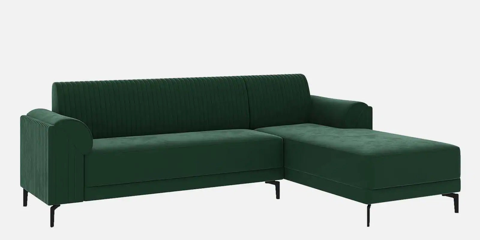 Zyra Water-Repellant Velvet Fabric LHS Sectional Sofa (3 + Lounger) in Emerald Green Color