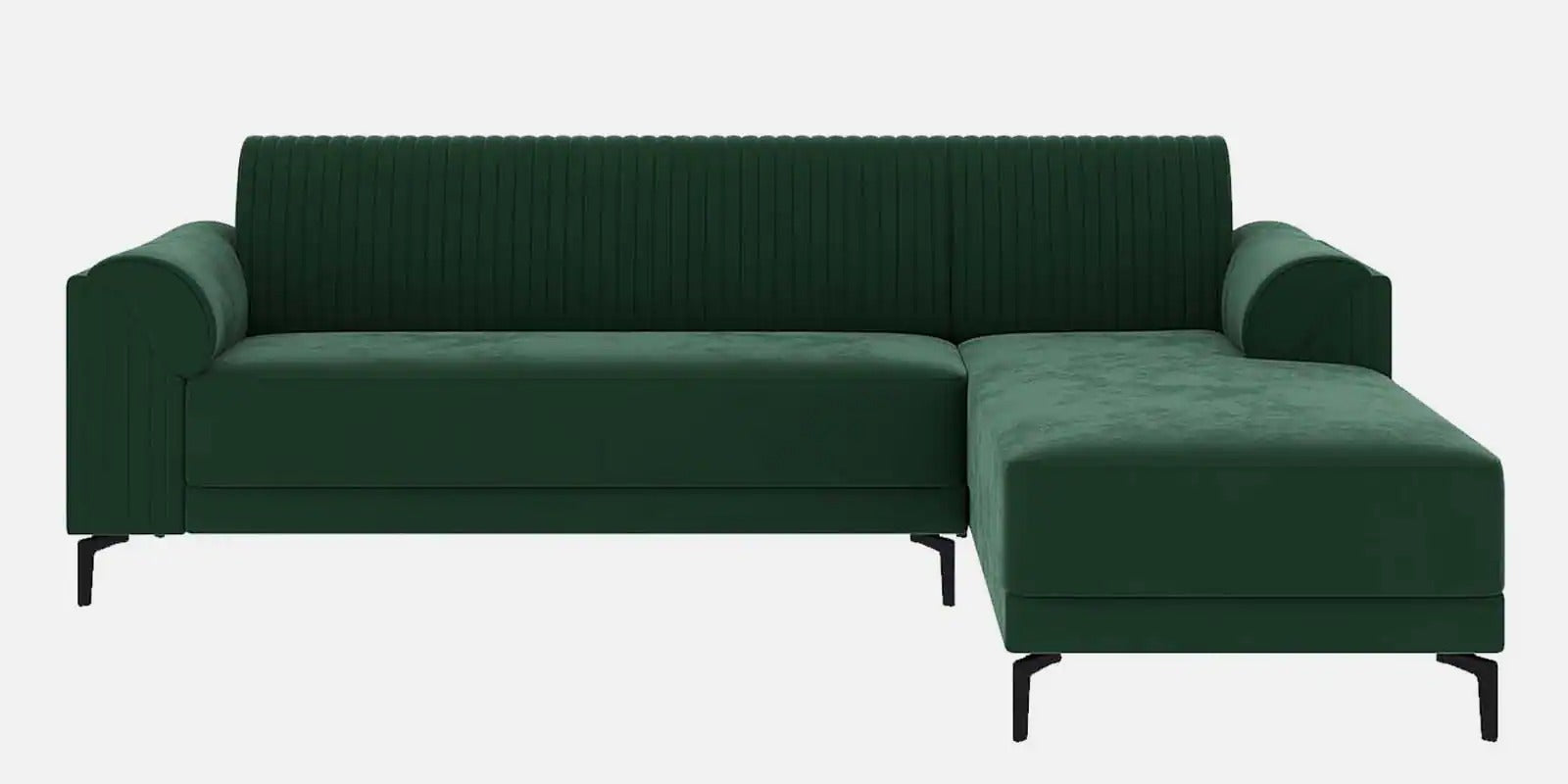 Zyra Water-Repellant Velvet Fabric LHS Sectional Sofa (3 + Lounger) in Emerald Green Color