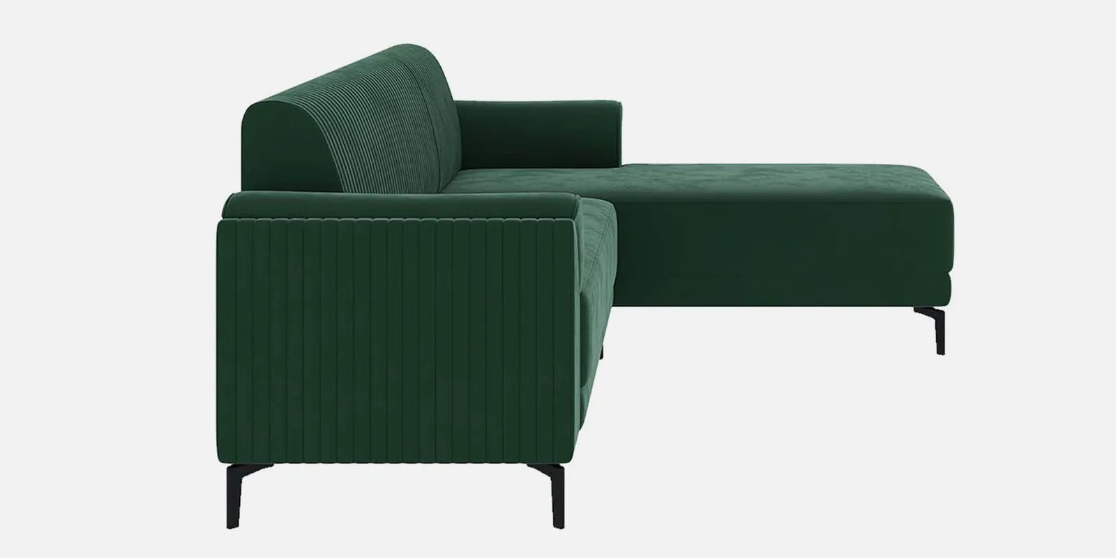 Zyra Water-Repellant Velvet Fabric LHS Sectional Sofa (3 + Lounger) in Emerald Green Color