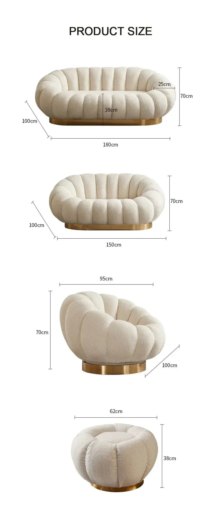 Ace Luxury Modern Pumpkin Rounded Sofa Set