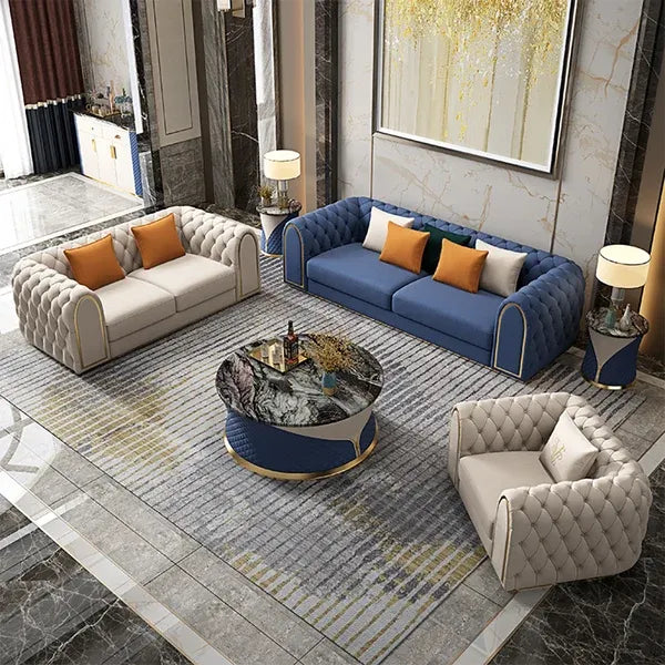 Arzo Modern Luxury Velvet Chesterfield Sofa Set