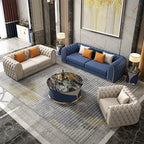 Arzo Modern Luxury Velvet Chesterfield Sofa Set