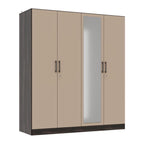 Cashmere Plus 4 Door Wardrobe with 4 Shelves, 2 Drawers, Mirror & 2 Hanging Areas (Wyoming Maple & Frappe)
