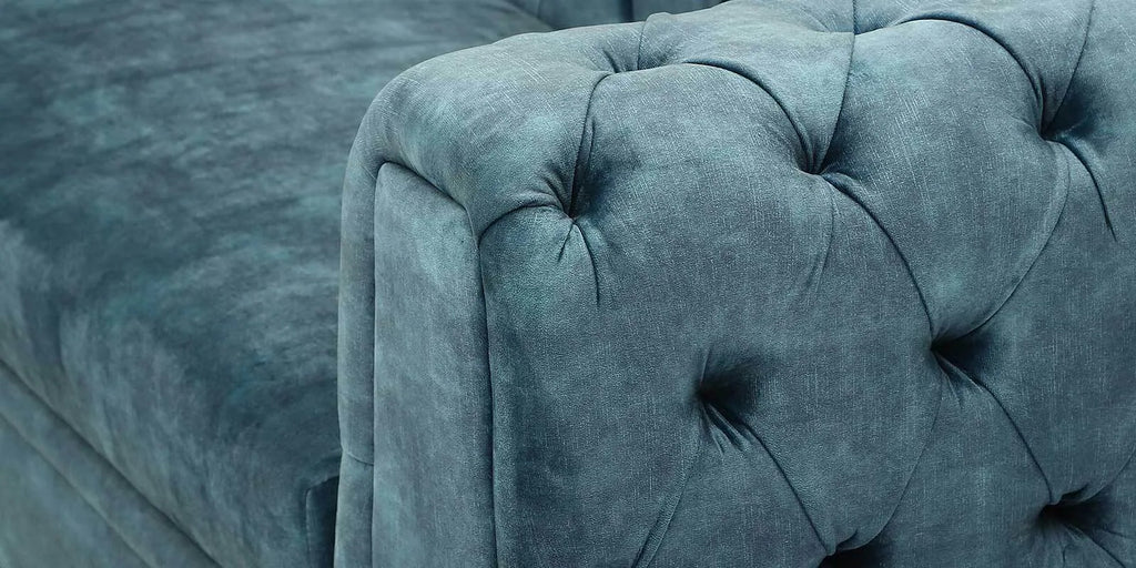 Cypress Velvet Corner Sofa in Textured Light Teal Colour in L Shape
