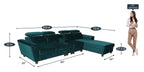Impero Velvet LHS Sectional Sofa (3+ Lounger) in Teal Blue Colour