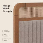 Hanoi Solid Wood Cane Queen Size Non Storage Bed In Amber Walnut Finish with Shitake Beige Colour