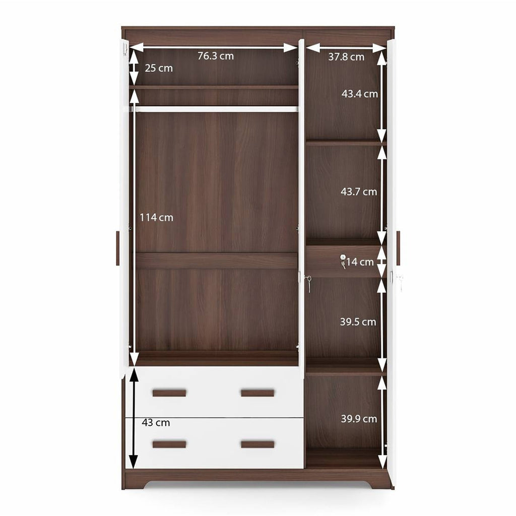 Miller 3 Door Wardrobe With Mirror & Lock