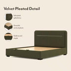Milan Upholstered Hydraulic Storage Queen Size Bed In Deep Olive Velvet