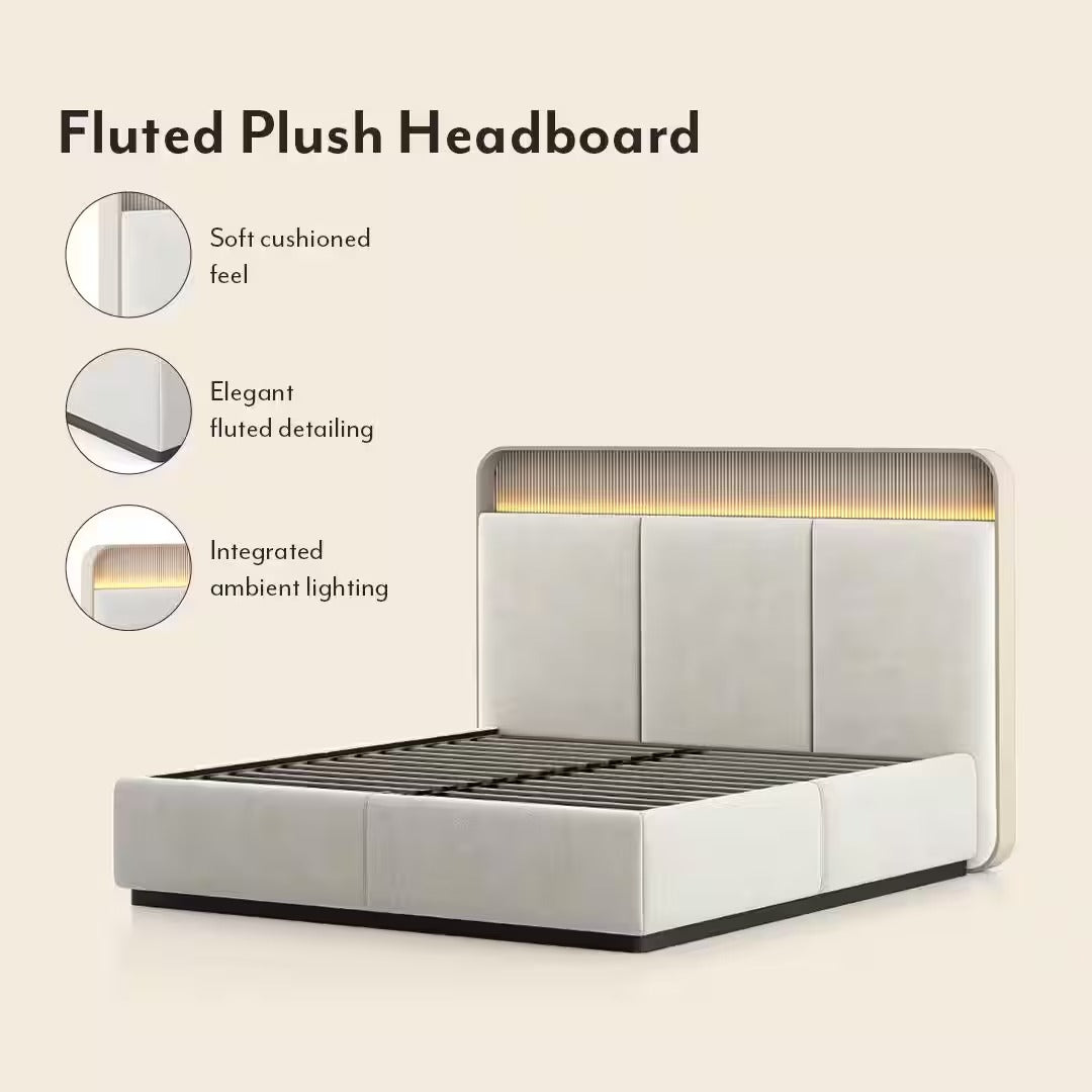 Valeria Engineered Wood Queen Size Bed with Hydraulic Storage Bed in Beige Finish