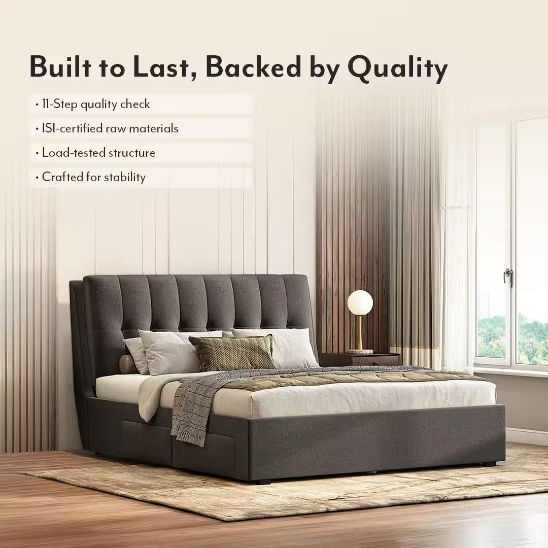 Bornholm Engineered Wood King Size Drawer Storage Upholstered Bed