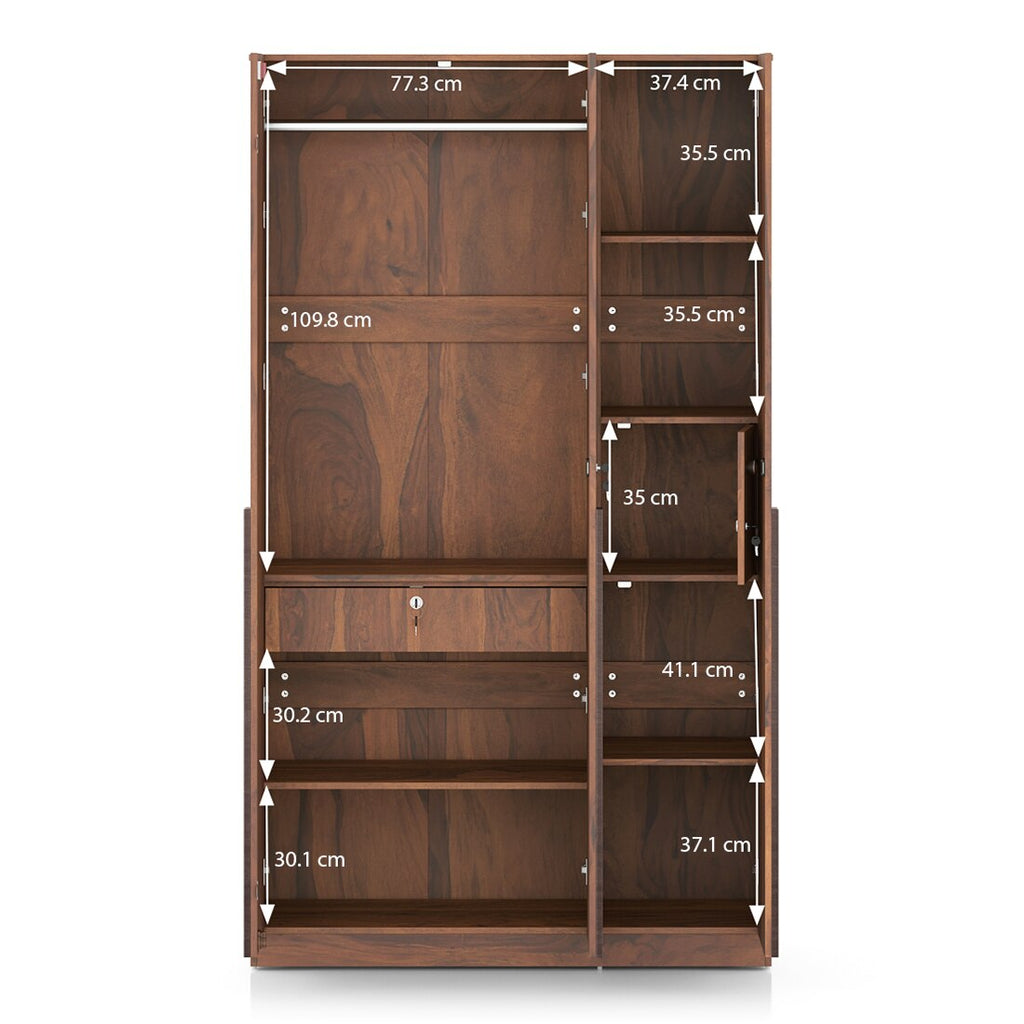 Rodrigues 3 Door Wardrobe in Sheesham Paper Finish