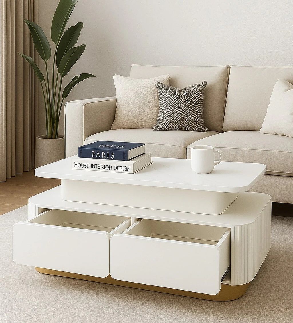 Ramie Faux Marble Coffee Table In PU & Lacquer Die Finish