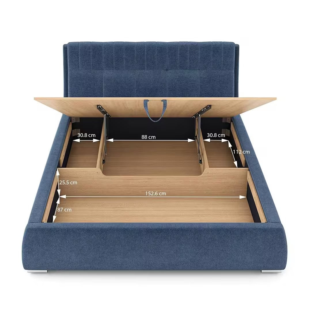 Stanhope Upholstered Hydraulic Storage Queen Size Bed In Baltic Blue Colour