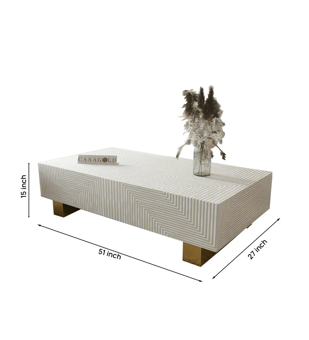 Striped Bone Inlay Coffee Table In Light Grey Colour