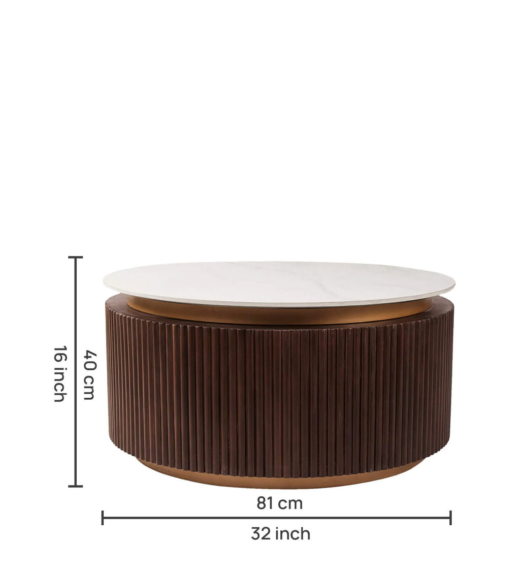 Roswell Wood Coffee Table in Dark Walnut Finish With Marble Top