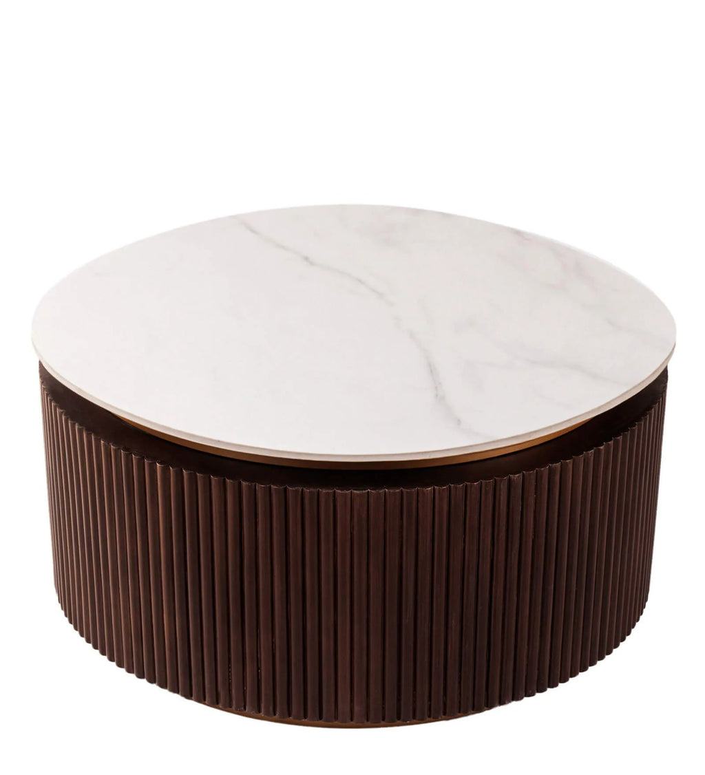 Roswell Wood Coffee Table in Dark Walnut Finish With Marble Top