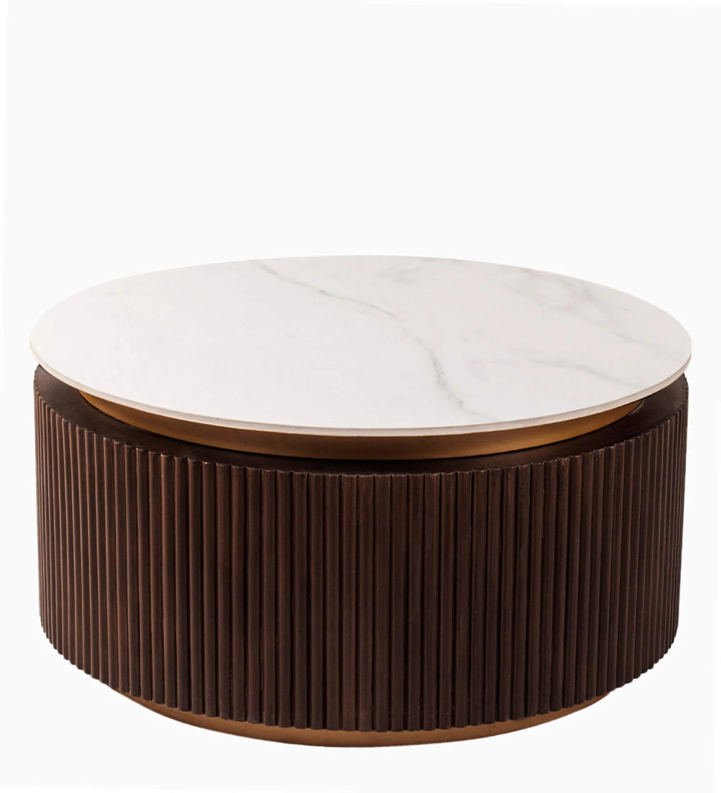 Roswell Wood Coffee Table in Dark Walnut Finish With Marble Top