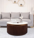 Roswell Wood Coffee Table in Dark Walnut Finish With Marble Top
