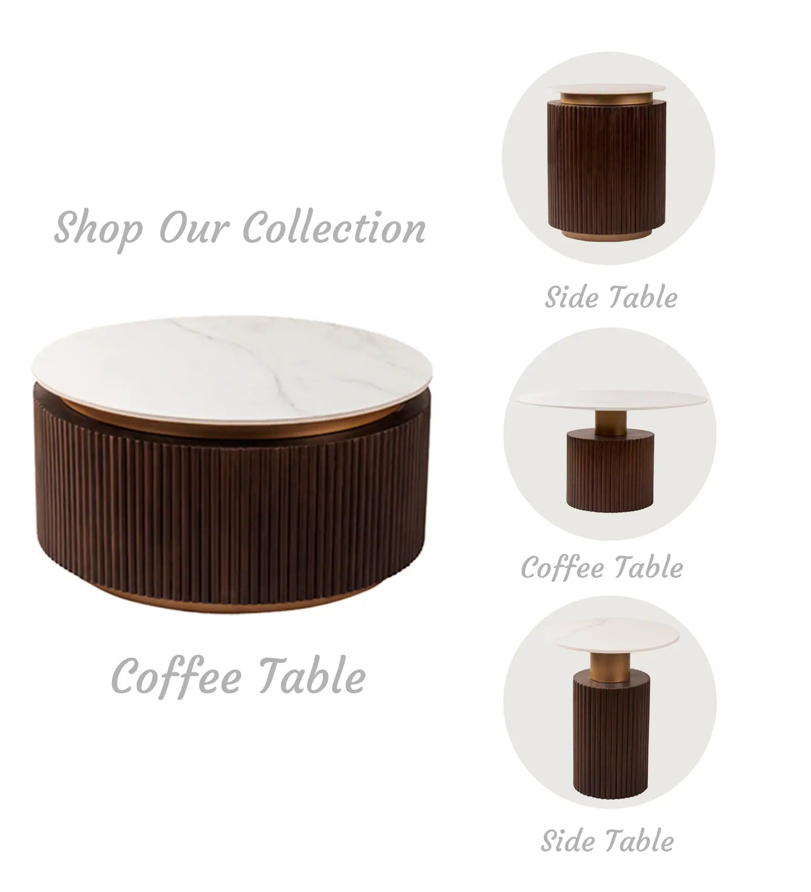 Roswell Wood Coffee Table in Dark Walnut Finish With Marble Top