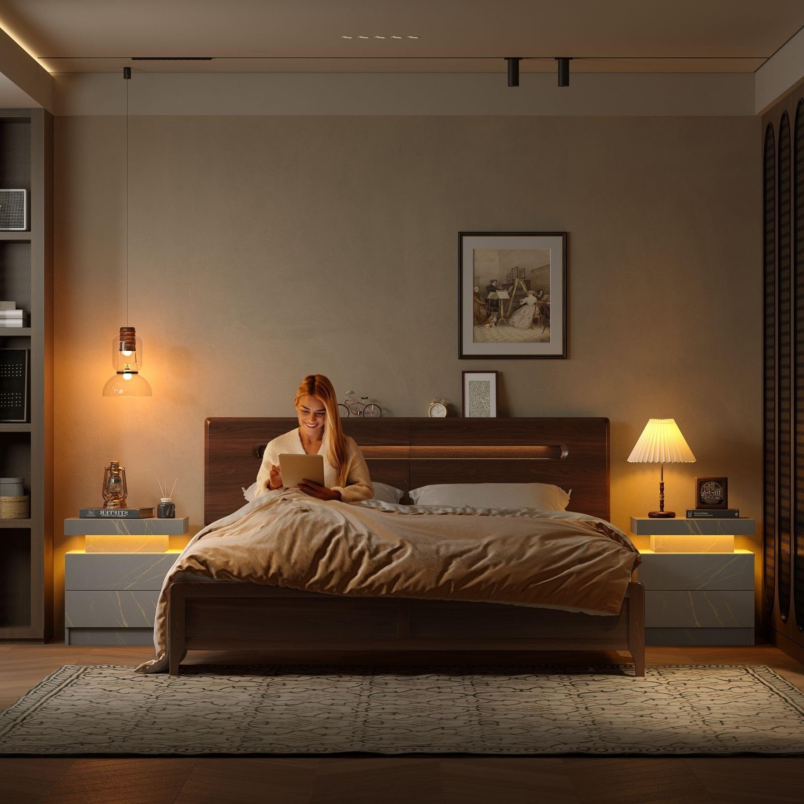 Nightstand Set of 2 Modern Night Stands Set of 2 Bed Side Table with 2 Drawers End Tables for Bedroom, Living Room