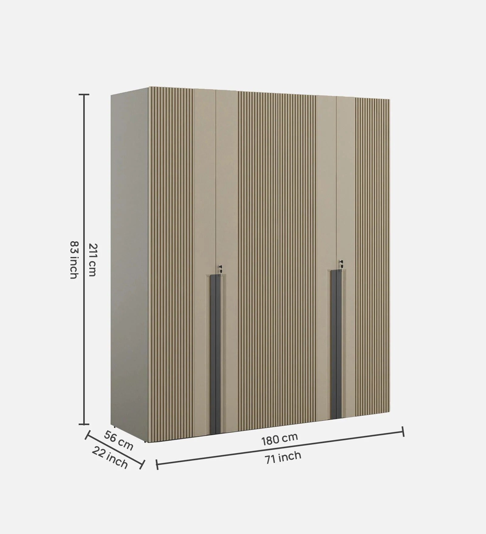 Astor Modern 4 Door Wardrobe In Matte Finish With Stripes With Drawer & Locker