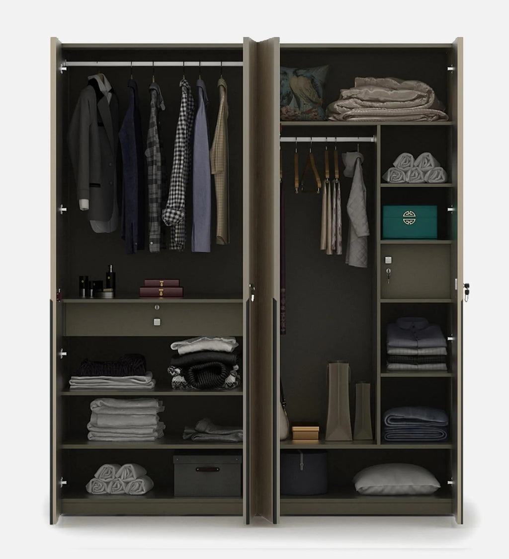 Astor Modern 4 Door Wardrobe In Matte Finish With Stripes With Drawer & Locker