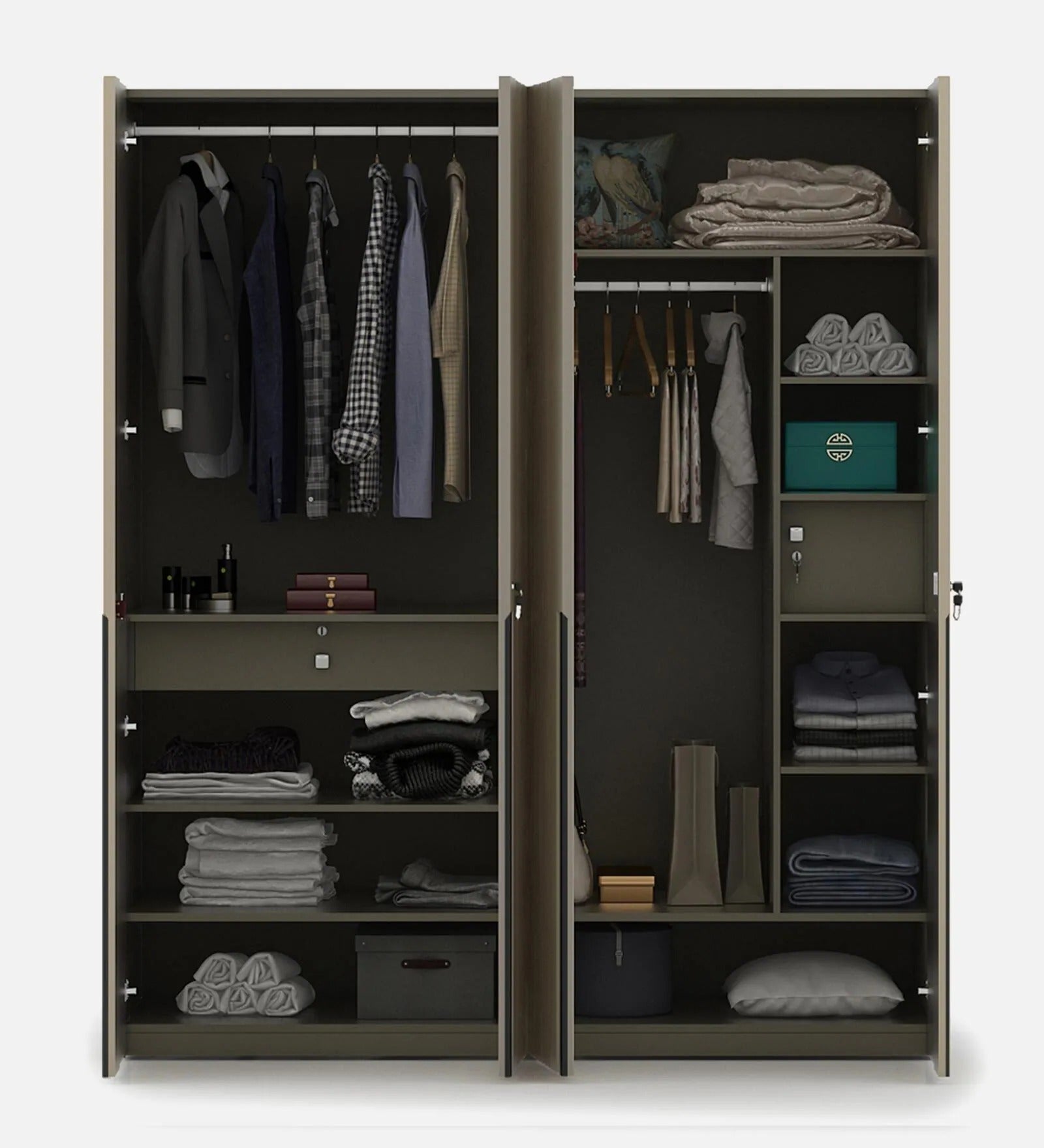 Astor Modern 4 Door Wardrobe In Matte Finish With Stripes With Drawer & Locker