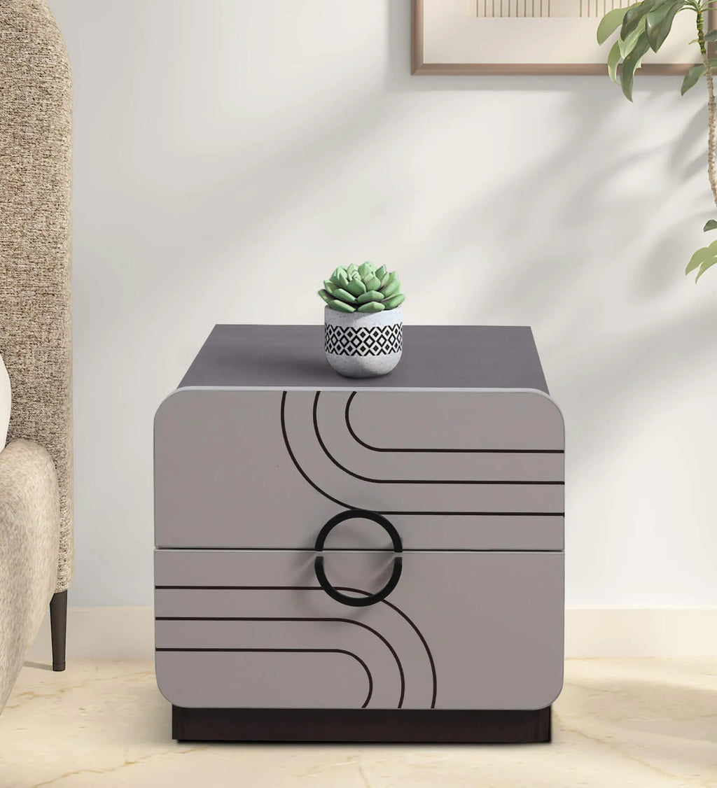 Belleza Bedside Table In Iris Cream Glossy & Dark Acazia Color