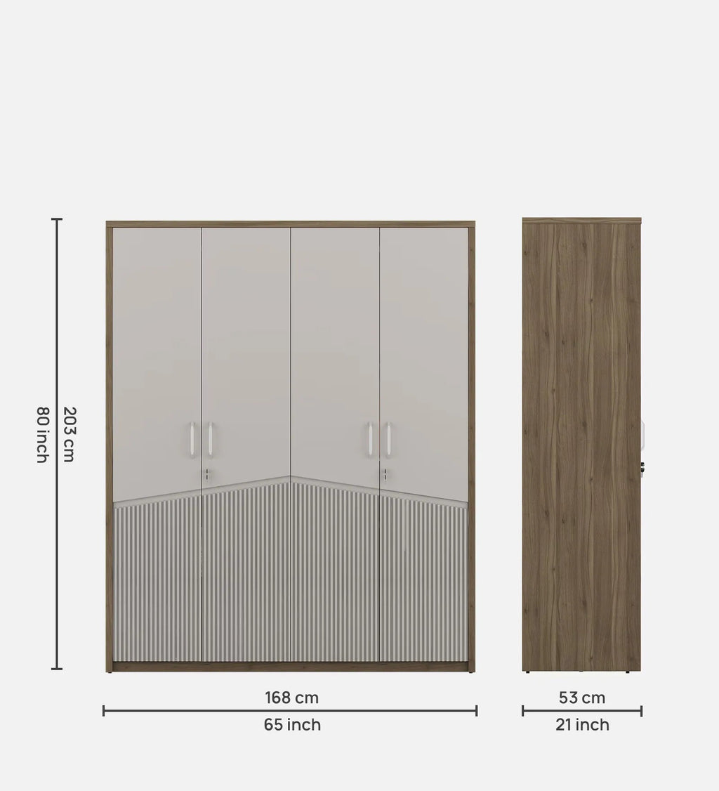 Kosmo Nora 4 Door Wardrobe In Lyon Walnut Finish With Drawer & Locker