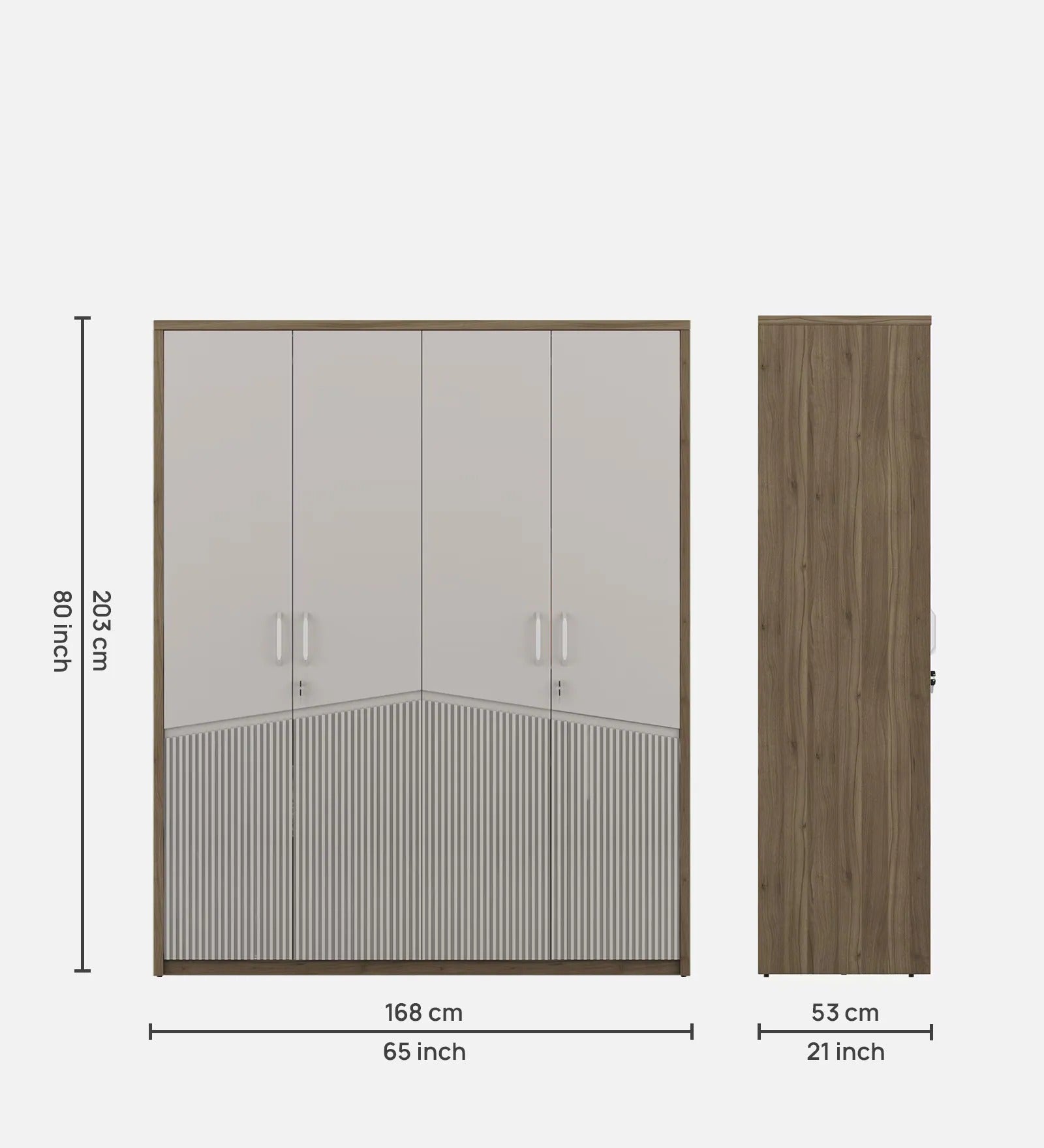 Kosmo Nora 4 Door Wardrobe In Lyon Walnut Finish With Drawer & Locker