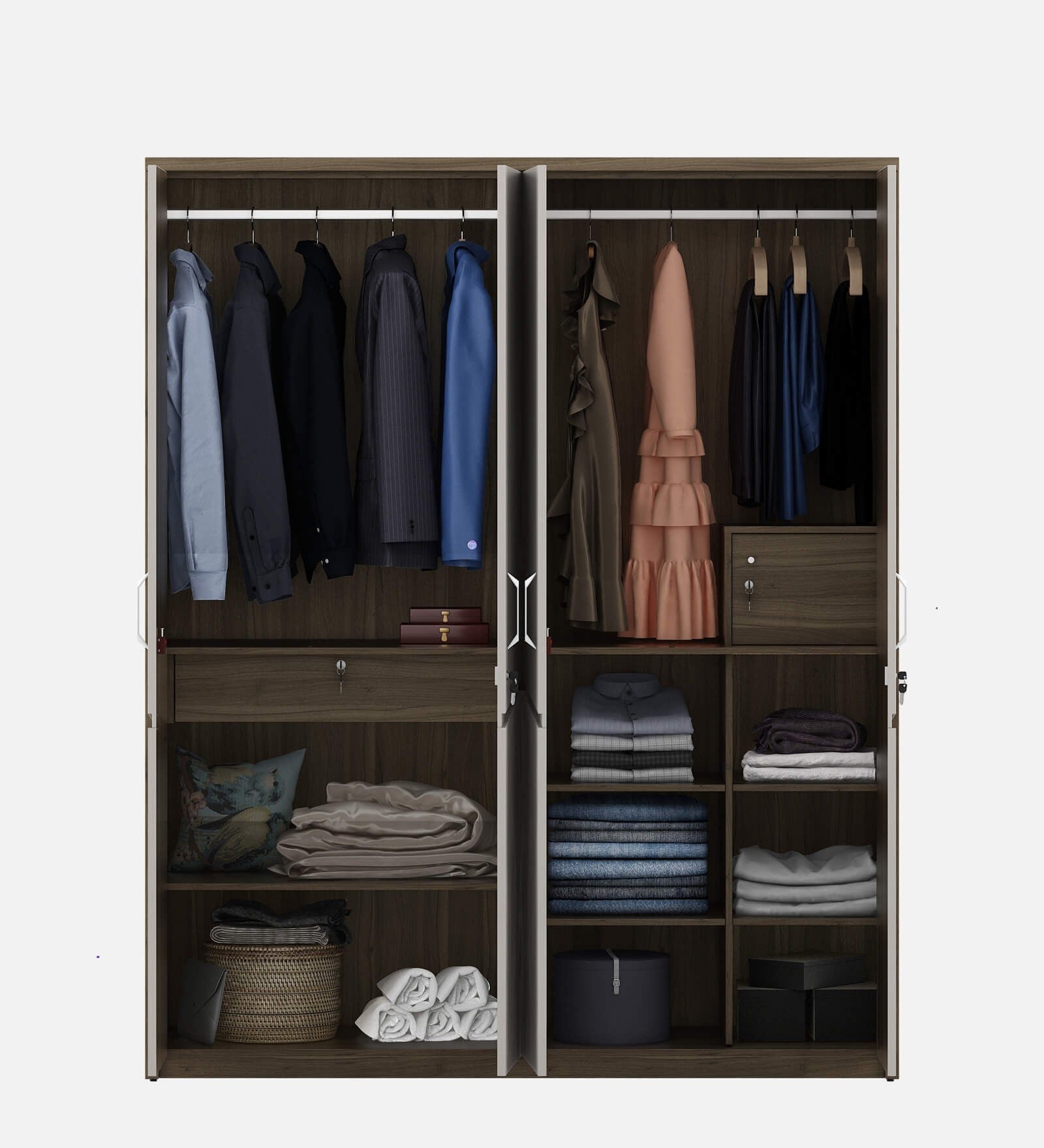 Kosmo Nora 4 Door Wardrobe In Lyon Walnut Finish With Drawer & Locker
