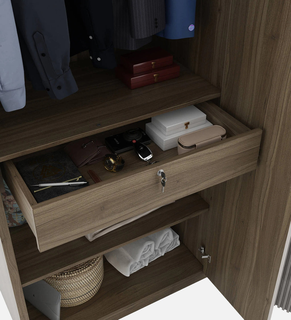 Kosmo Nora 4 Door Wardrobe In Lyon Walnut Finish With Drawer & Locker