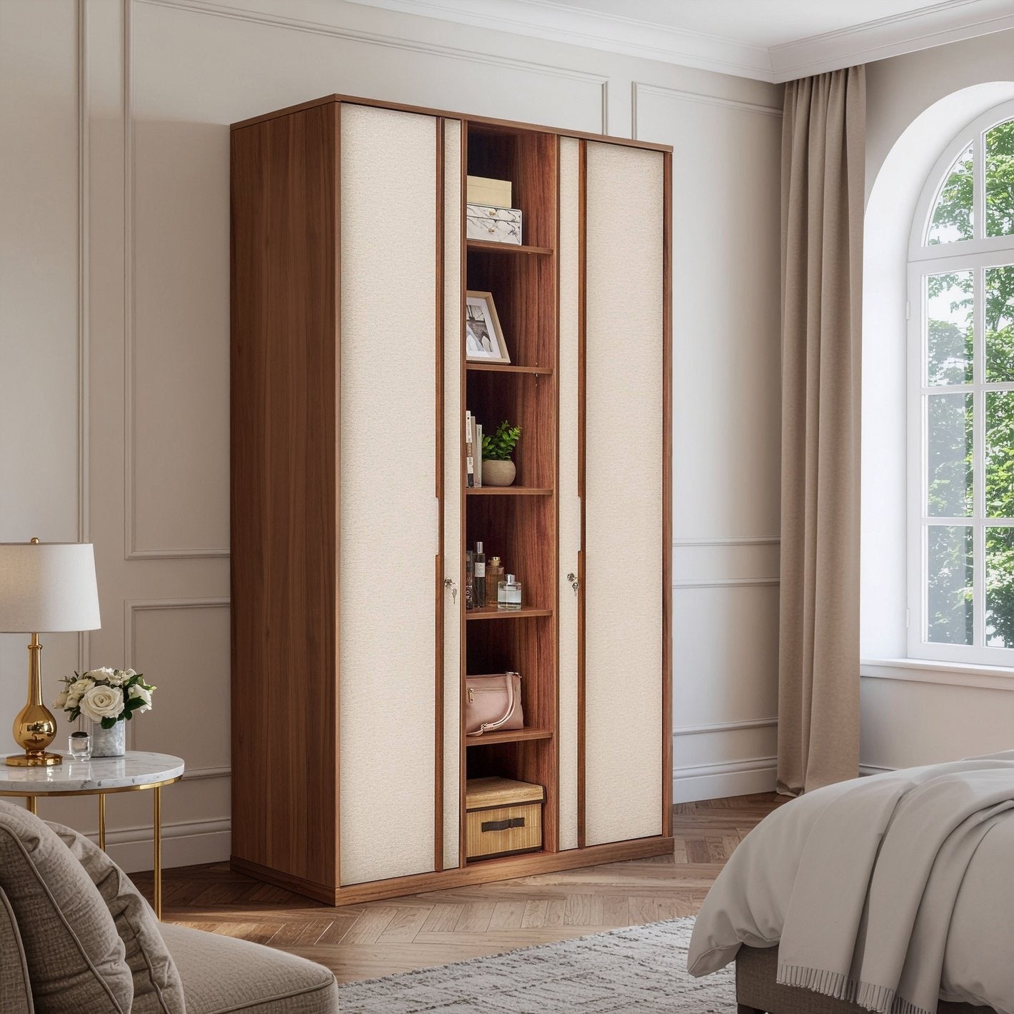 Shoji 2-Door Wardrobe with Curio - Brown