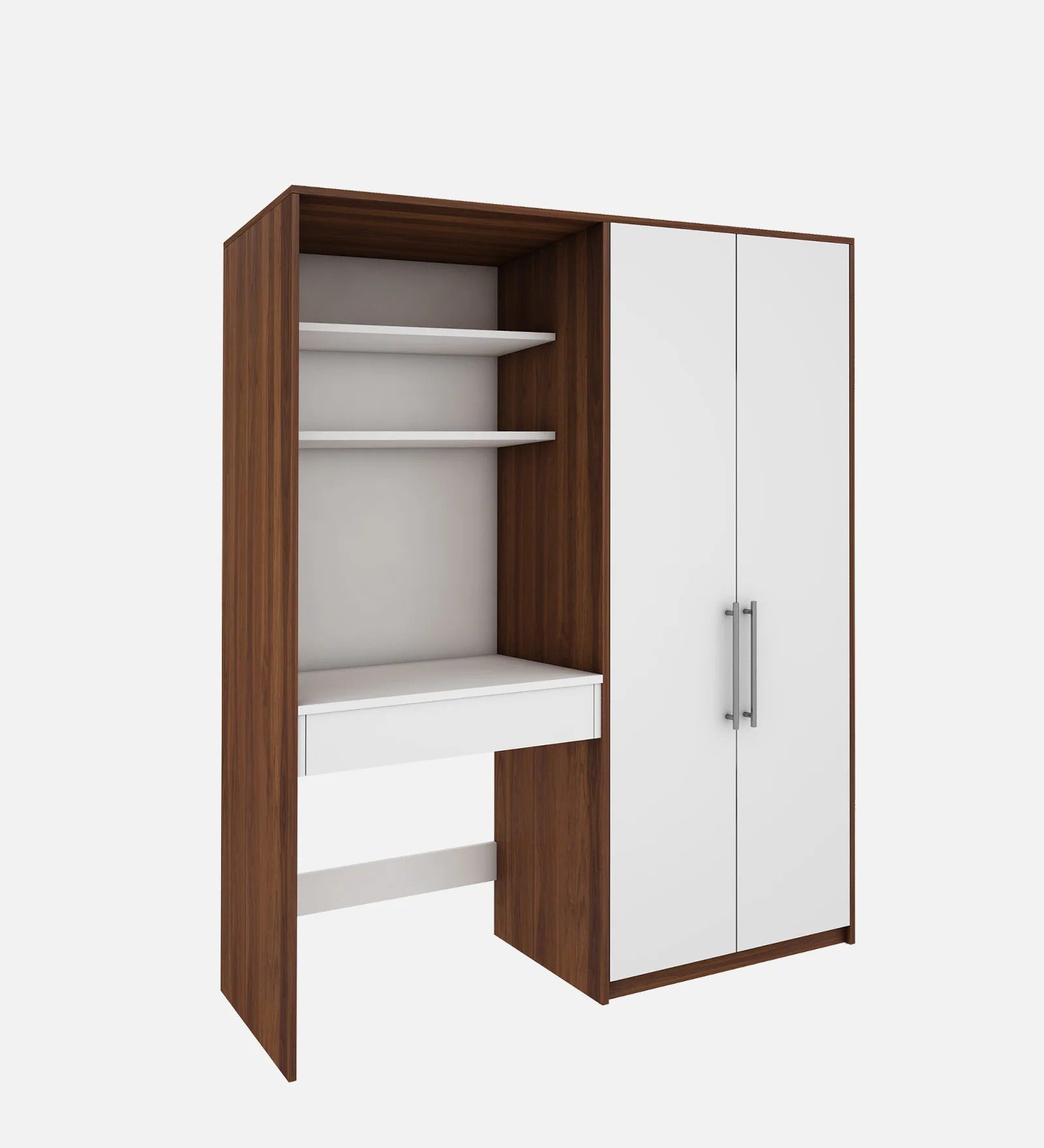 Crest Hutch Desk Cum Wardrobe In Walnut & Frosty White Finish