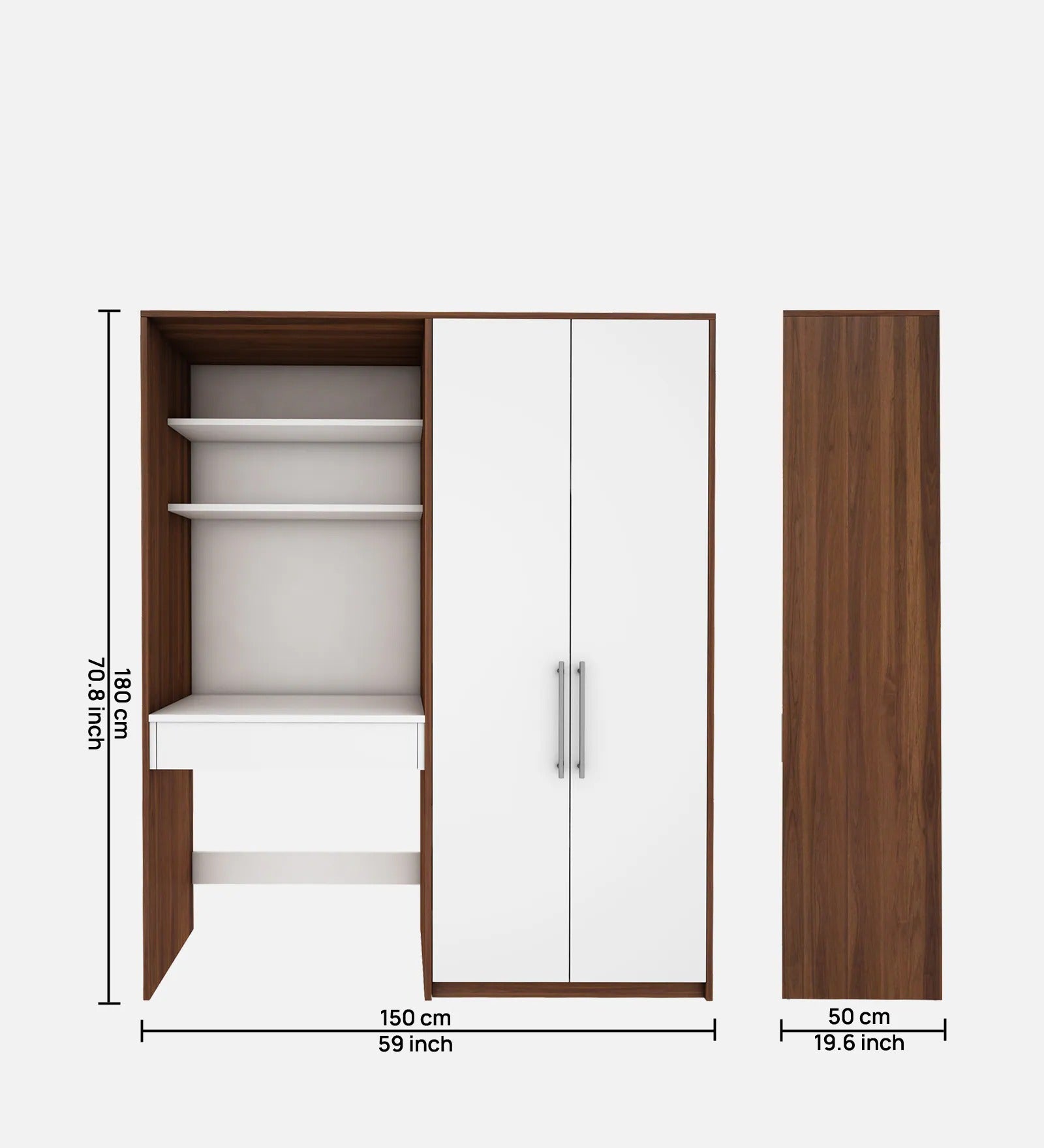 Crest Hutch Desk Cum Wardrobe In Walnut & Frosty White Finish