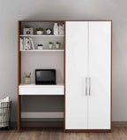 Crest Hutch Desk Cum Wardrobe In Walnut & Frosty White Finish