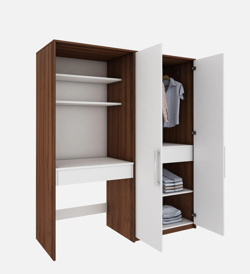 Crest Hutch Desk Cum Wardrobe In Walnut & Frosty White Finish